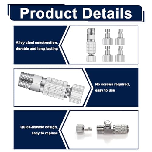 5 Pcs Airbrush Quick Release, Coupling Disconnect Adapter Kit, 1/8 Inch Female Connector and Male Plug, Durable Quick Connect Fittings for Airbrush and Air Compressor Hose Accessories Gun Connection — view 3