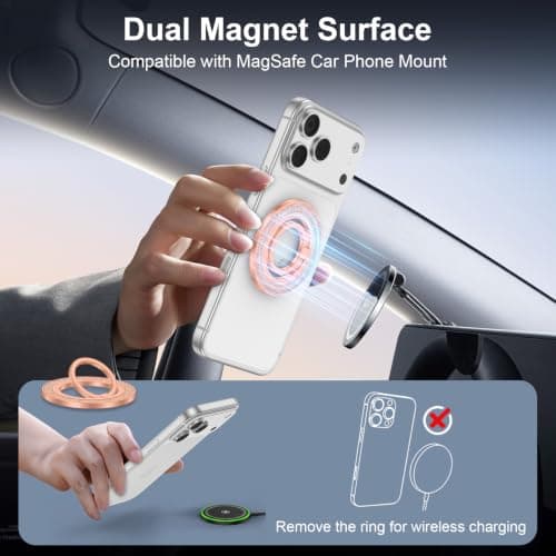 Magnetic Phone Ring for Magsafe Grip Stand, 360° Rotating Finger Loop Kickstand Magnet Cellphone Grip Holder Compatible with Mag Safe Car Mount iPhone 17 Air 16 Pro 15 14 13 14, Glitter Rose Gold — view 2