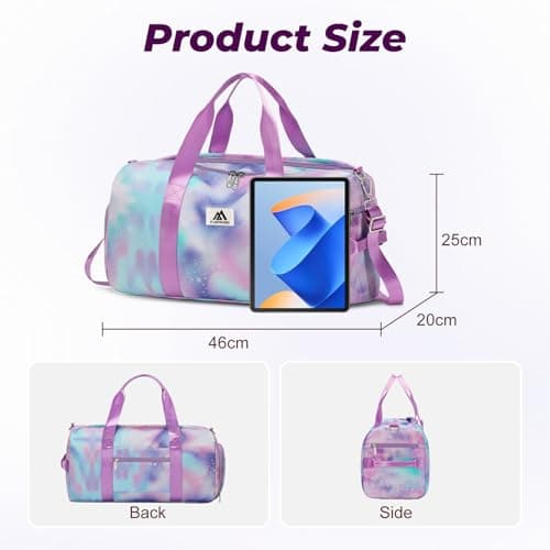 Flintronic Small Gym Bag for Girls Kids, Sports Duffel Bag for Gym, Gym Bag with Adjustable Shoulder Straps, Women's Fitness Bag with Shoe Compartment & Wet Pocket for Gym Swim Dance (Purple) — view 2