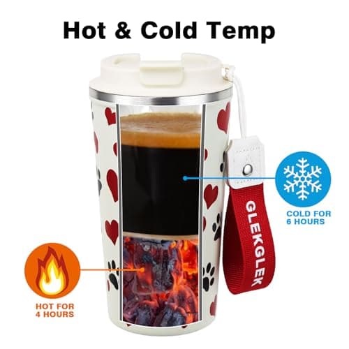 GLEKGLEK Travel Mug for Hot Drinks 500ml, Heart Print Thermal Coffee Cup — view 6