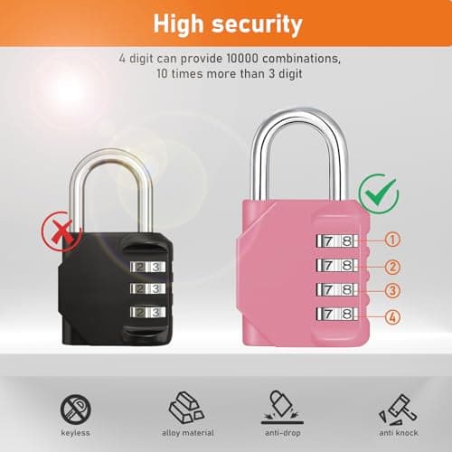 NAGE Padlocks with Code, Combination Padlock for Gym Locker (1P, Pink) — view 2
