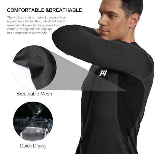 MEETWEE Men's Thermal Underwear Set, Winter Long Sleeve Base Layer Quick Dry Long Johns Compression Suit for Workout Skiing Running Hiking, XXL, Black — view 5