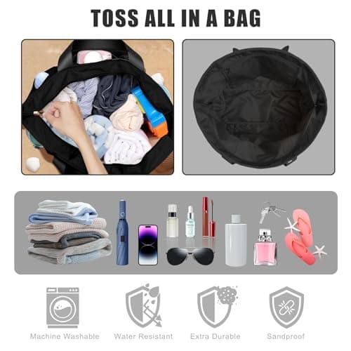 flintronic Large Beach Tote Bag, Waterproof Mesh Beach Bag, Pool Bag with Zip and Pockets for Swimming Pool, Holiday, Travel, Gym, Shopping (Black) — view 5