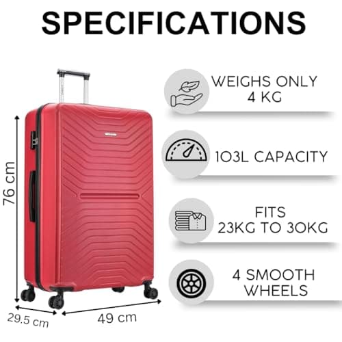 FLYMAX 29" Large Suitcase 4 Wheel Lightweight Luggage Hard Shell Travel Case Hold Check in Fits 23kg - 27kg + 3 Digit Lock Suitcase Large + Telescopic Handle 100 Litre Capacity — view 3