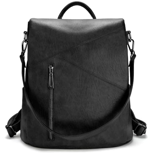 molshine Women PU Leather Backpack,Anti-Theft Travel Rucksack Fashion Casual Bag Shoulder Daypack Handbag Purse for Ladies Fits 13 inches Tablet Laptop (Black)