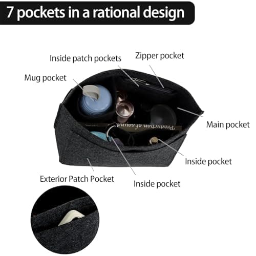 HYEPNED Bag Wallet Insert Organizer, Multi-Pocket Felt Tote for Inserting Wallet, Folding Tote Bag Organizer Insert for Longchamp (Black, L) (L) — view 6