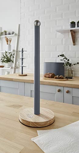 Swan SWKA17511GRYN Nordic Scandi Towel Pole/Kitchen Roll Holder with Non-Slip Wooden Base, Slate Grey, steel, Holds 1 Paper — view 3