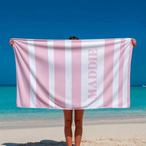 Print Maniacs Custom Personalised Beach Towel Microfibre Large Quick Dry Lightweight Stripe Design Sand Free Travel Holiday Pool Gym Spa Swimming Towels Name Gift — view 5