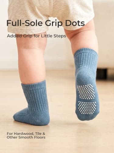 Bearbay Non-Slip Toddler Socks 9 Pairs Cotton Crew for Baby Boys Girls — view 2