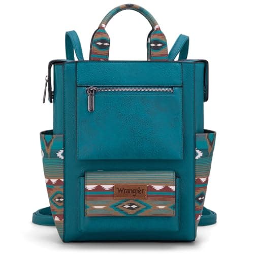 Montana West Wrangler Aztec Backpack Purse for Women Back Zip Anti Theft Convertible Backpack with Adjustable Strap, Turquoise, S, Daypack Backpacks