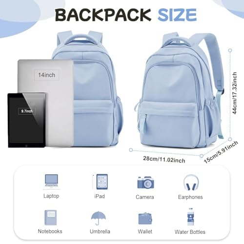 WEPLAN School Backpack School Bag for Teenage Girls Boys College Rucksack Lightweight Schoolbag Casual Backpack Dayback Women Bookbag College Waterproof 14 Inch Laptop Backpacks,C11-Sky Blue — view 3
