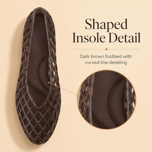 Jelly Shoes for Women PVC Jelly Flats Slip On Mesh Lattice Sandals Brown — view 4