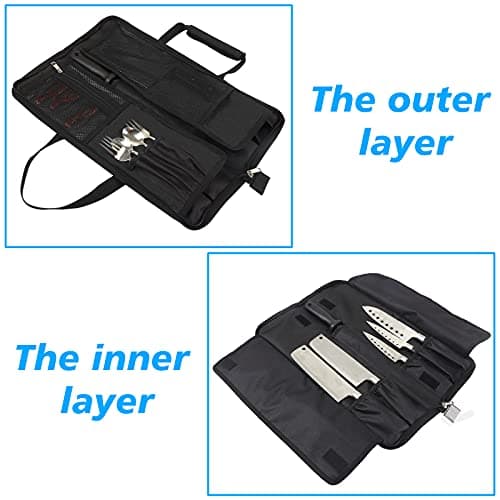 Knife Roll for Chefs 18 Inch,Heavy Duty Oxford Knife Bag with 13 Slots,Portable Knife Case with Handle for Travel, Camping, Hiking Black — view 4