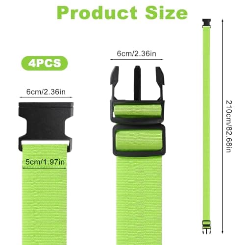 4 Pcs Luggage Straps for Suitcases, Adjustable Travel Suitcase Straps with Buckles, Durable Luggage Strap for Travel Accessories, Outdoorsports, Orange and Green — view 2