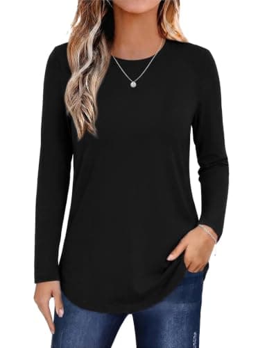 Aottori Womens Long Sleeve Top Crew Neck Plain Stretch Base Layer Loose Fit