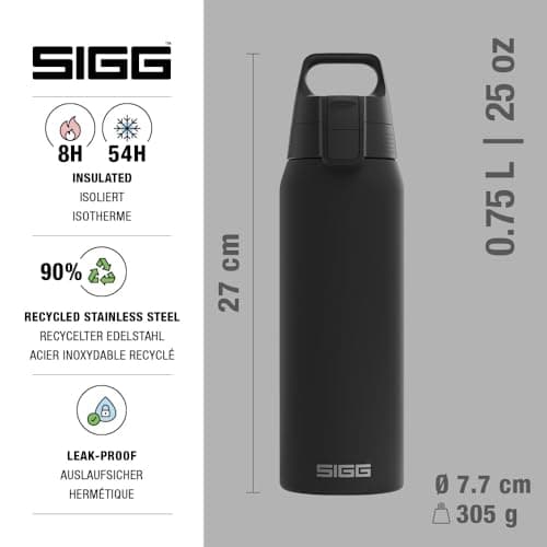 SIGG - Insulated Water Bottle - Shield Therm One Black - Suitable for Carbonated Beverages - Leakproof - Dishwasher Safe - BPA Free - 90% Recycled Stainless Steel - Black - 0.75L — view 2