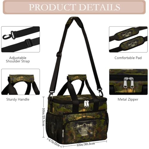 Pardick Camouflage Camo Skull Soft Cooler Bag Insulated Lunch Box for Men & Women, Large Leakproof Lunch Bag Portable Beach Cooler for Work, Picnic, Road Trips,Fishing, Travel, Camping,A-10 — view 2
