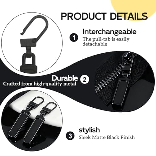 5 PCS Zipper Pull Replacement Kit - Durable Metal Zipper Tabs in Black for Easy Repair of Luggage, Clothing, and Accessories – Versatile Detachable Design Replacement Zippers Pulls for Quick Fixes — view 3