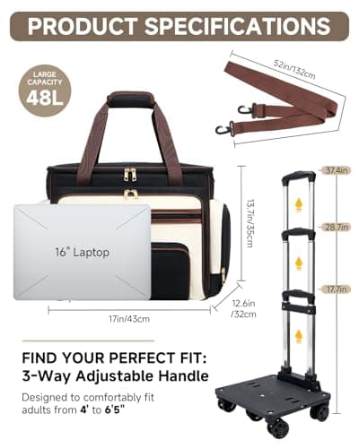 Amythe 5-Wheel Rolling Teacher Tote Bag, 15.6 Inch Laptop Briefcase, Black — view 2