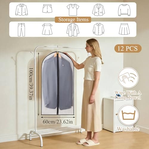 YiZhou 12 Pack Translucent PEVA Garment Bags, 60×100cm Suit Storage Covers — view 2