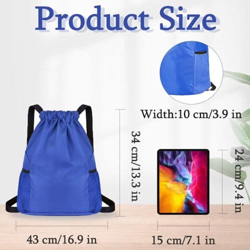 Bundle Pocket Drawstring Bag Waterproof Sports Fitness Neutral Men Women Diamond lattice Simple Lightweight Large Capacity Backpack for Sports, School, Gym, Travel and Various Activities(Blue) — view 2