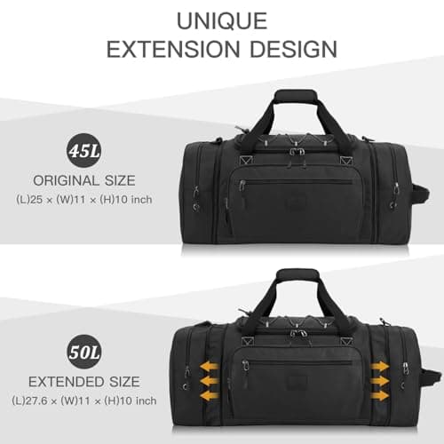 Laripwit Expandable Duffle Holdall Bag for Men 45-50L Medium Travel Duffel Bag Unisex Gym Sports Bag with Shoulder Strap | Multi-Pockets for Weekend Overnight Luggage, Black — view 3