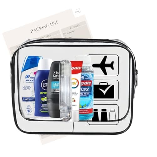 Men’s Travel Toiletries Set – Airport Approved Travel Size Toiletries Kit for Men, Overnight Essentials for Hospital, Camping & Holidays, Clear Travel Bag
