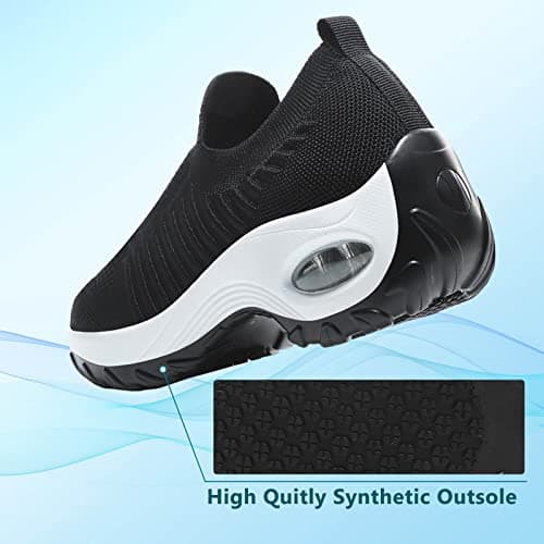 Womens Slip On Ladies Trainers Walking Shoes Lightweight Running Shoes Air Cushion Wedge Platform Shoes Black White UK 5 — view 6