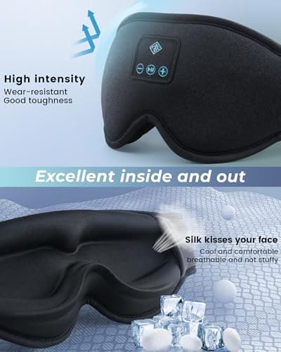 Bluetooth Sleep Mask Headphones, 3D Eye Mask with Headphone, Total Blackout, Breathable & Comfortable, Long Battery Life, Sleep Headphones for Travel, Nap, Shift Work & Sleeping — view 3