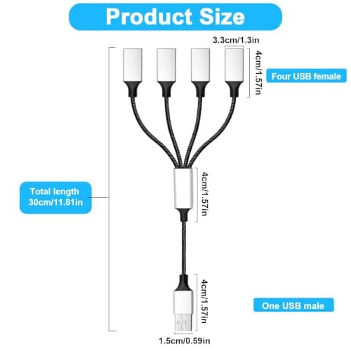 USB Splitter 4 Port 0.3m USB 1 in 4 Out Splitter Adapter Nylon Braided — view 2