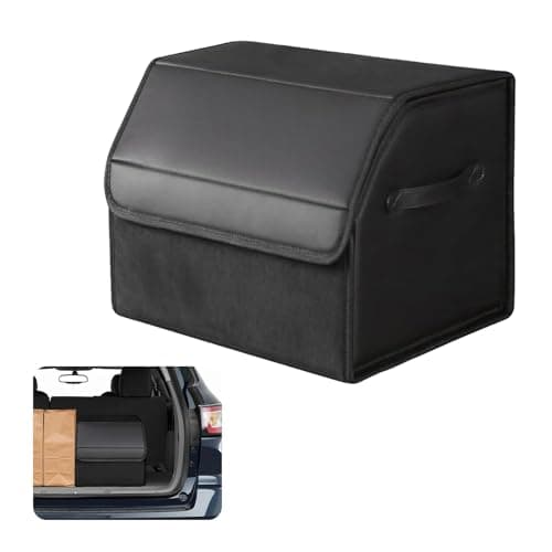 Ysislybin Trunk Organizer, Waterproof Car Organizer Collapsible Storage Box for Car Accessories with Compartments Leather Sedan Storage Box for Car Organization Outdoor Travel Camping