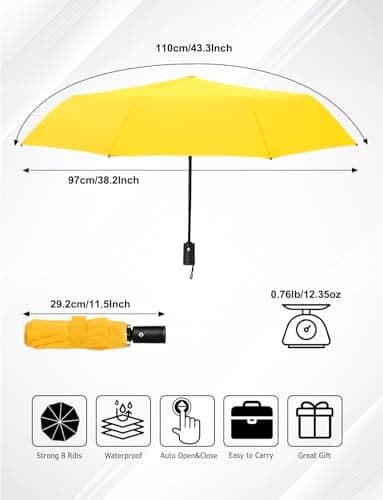 RusuiQinsan Compact Umbrella, Windproof Strong, Folding Travel Umberella, Pocket Sun Umbrella for Men & Women(Yellow) — view 2