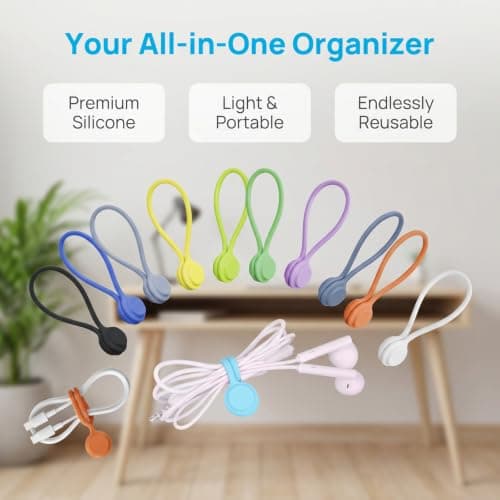 Elovara 10 Pack Reusable Magnetic Silicone Cable Ties，for Charging Cables — view 4