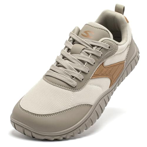HOBIBEAR Wide Barefoot Shoes for Womens Mens Minimalist Trail Running Hiking Sneakers Comfortable Lightweight Beige SIZE 41
