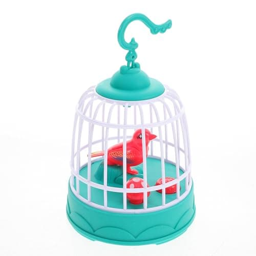 Lurrose Battery-operated Voice-controlled Bird with Realistic Chirping and Lifelike Birdcage Design, Portable Plastic Decorative Piece Suitable for Office and Birthday Party Favors