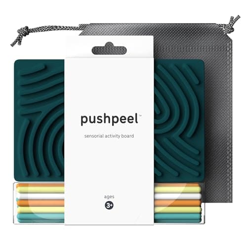 Pushpeel Sensory Activity Board: Silicone Fidget Toy for Calming, Stress, Anxiety, ADHD & Autism | Silent, No Mess | Kids 3+ & Adults | Includes Portable Travel Bag & 11 Strings - Easter Gift (Spruce)