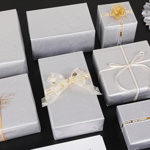 Silver Tissue Paper 35x50cm, 60 Sheets Metallic Silver Colors for Gift Bags Wrapping Gifts Packing Crafts, Shimmer Tissue Paper Bulk for Birthday Wedding Baby Shower Christmas Party Flowers Decor — view 4