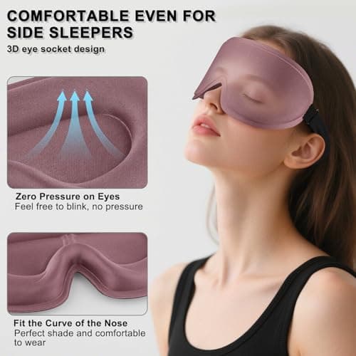 Blackout Sleep Mask for Women Men Zero Eye Pressure Eye Mask, Lycra Fabric 3D Ergonomic Design Eye Movement and Eyelash Friendly, Ultra Comfortable Blindfold for Sleeping Pink — view 3