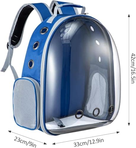 LN COZY CORNER Transparent Bubble Cat Backpack –Space Capsule Pet Carrier Backpack with Hard‑Shell Dome, Breathable Mesh & Padded Straps – Hands‑Free Travel Cat Bag Carrier (Blue) — view 2