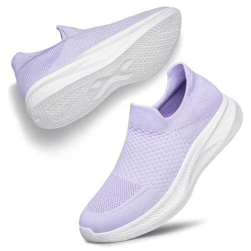Raoendis Women Slip On Trainers Workout Shoes Ladies Slip On Sneakers, Comfortable Breathable Lightweight Mesh Running Shoes Fashion Casual Purple Size 6