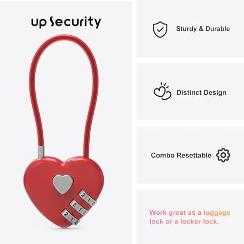 UP Security Premium Combo Lock, Combination Locks for Travel Security, Small Cable Lock for Backpack, Travel Security, Luggage, Suitcase, Bag, Anti-Theft, 3-Digit Password, No Keys (Red+Red) — view 2