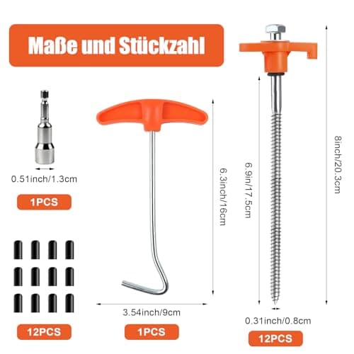12 Pack Heavy Duty Metal Tent Pegs, Screw In Tent Pegs with Drill Adapter — view 4