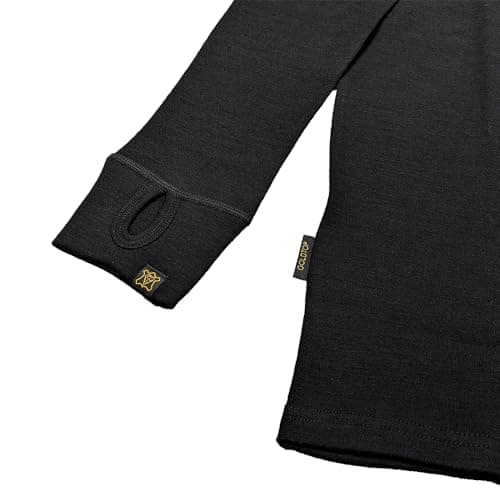 Goldtop Men's 100% Pure Merino Wool Zip Up Base Layer with Thumb Hole Cuffs - Long Sleeve Thermal T-Shirt (UK, Alpha, L, Regular, Regular, Black (Black Stitching)) — view 3