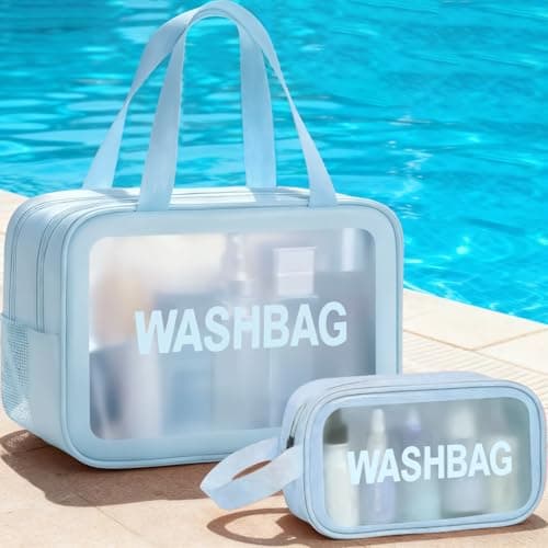2 PCS Clear Toiletry Bag, Wet Dry Separation Wash Bag, Clear Ttravel Toiletries Bag, Waterproof Large Capacity Shower Bag, PU Makeup Bag with Handles for Women Girls — view 2