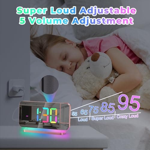 Projection Alarm Clock,7.4"LED Mirror Digital Clocks Large Display,with 180° Rotatable Projector,RGB Night Light,USB C Port,Auto Dimmer,Desk Clock for Heavy Sleeper Bedroom Teens Adults,Girls Decorate — view 6