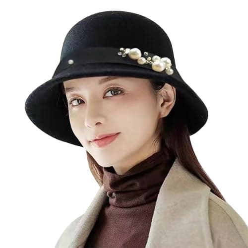 Foldable Hat Women's Korean Version of British Retro Wool Sunscreen Fishing Hat European and American Dome Cylinder Bathing Cap Women, black, One Size — view 2