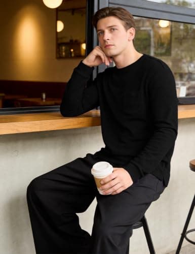 iClosam Mens Thermal T Shirts Long Sleeve Fleece Lined Crew Neck Pocket Tee — view 2