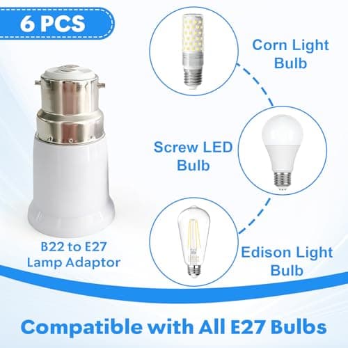 6 Pack B22 to E27 Light Bulb Adapter, Bayonet Cap BC to Edison Screw ES Socket Converter, Universal Lamp Holder for LED Bulbs, Ceiling Fans, Floor Lamps & Hanging Light Fittings, 6PCS — view 4