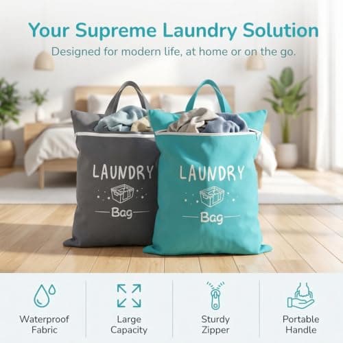 2 Pcs Travel Laundry Bags, Waterproof Washing Bags for Laundry with Zipper and Handle, Reusable Dirty Clothes Bag for Travel, Gym, Camping, Swimming Pool and Dormitory — view 3