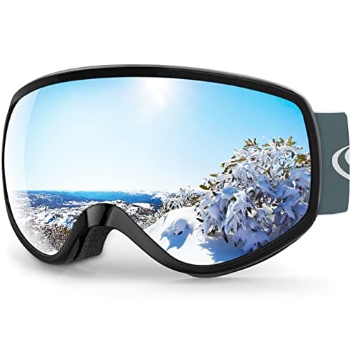 Findway Kids Ski Goggles,Kids Skiing Snow Goggles for Boys Girls Childrens,OTG 100% UV Protection Anti-fog for Ski Snowboard Ages 3-12,A Black/Silver